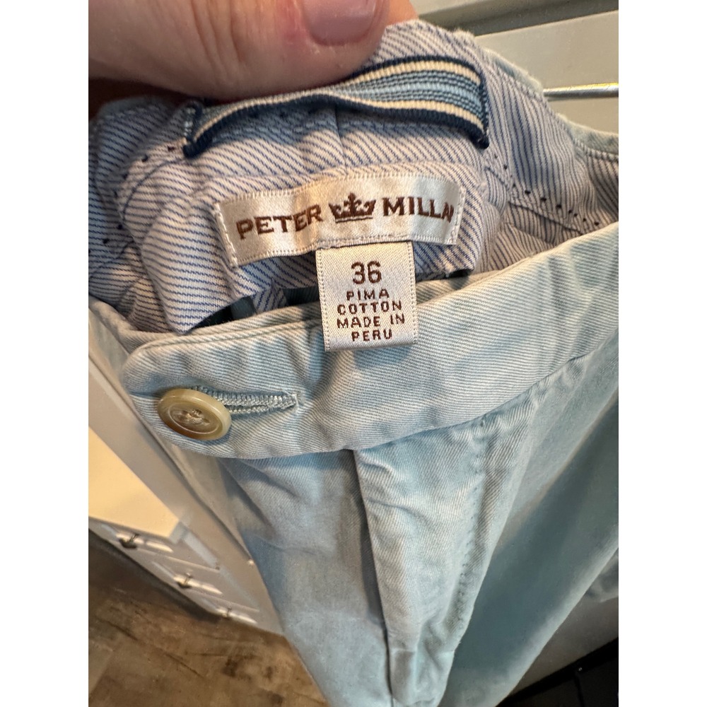 Peter Millar Mens Pima Cotton Chino Pants Light Blue Flat‎ Front Size 36 Peru